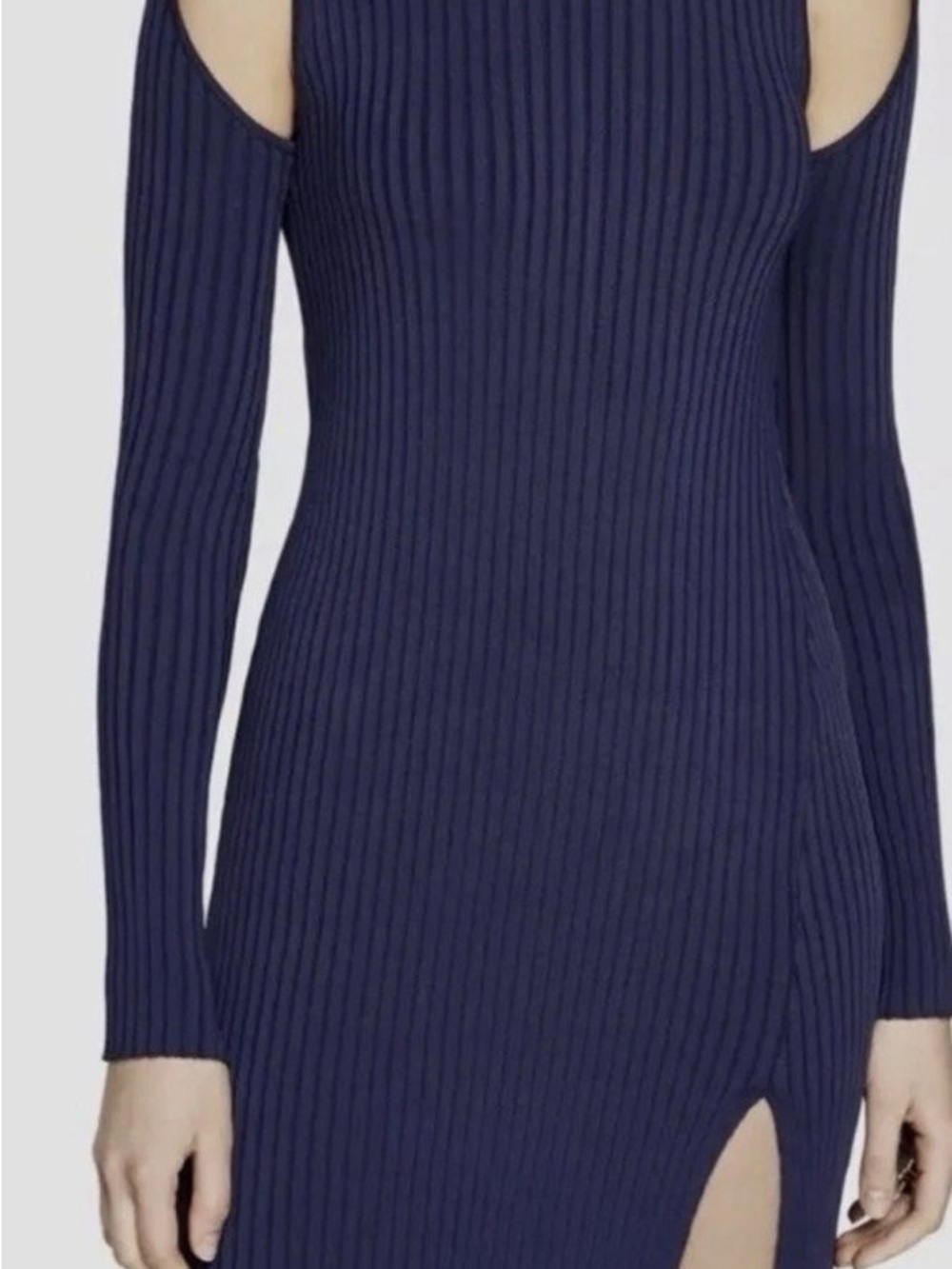 BCBGMaxAzria Navy Ribbed Cold-Shoulder Midi Dress